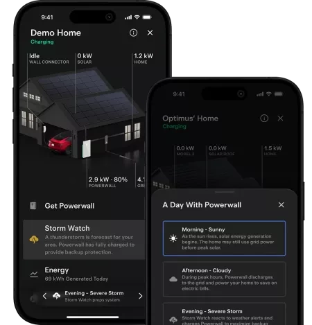Tesla Powerwall app interface showing home energy use